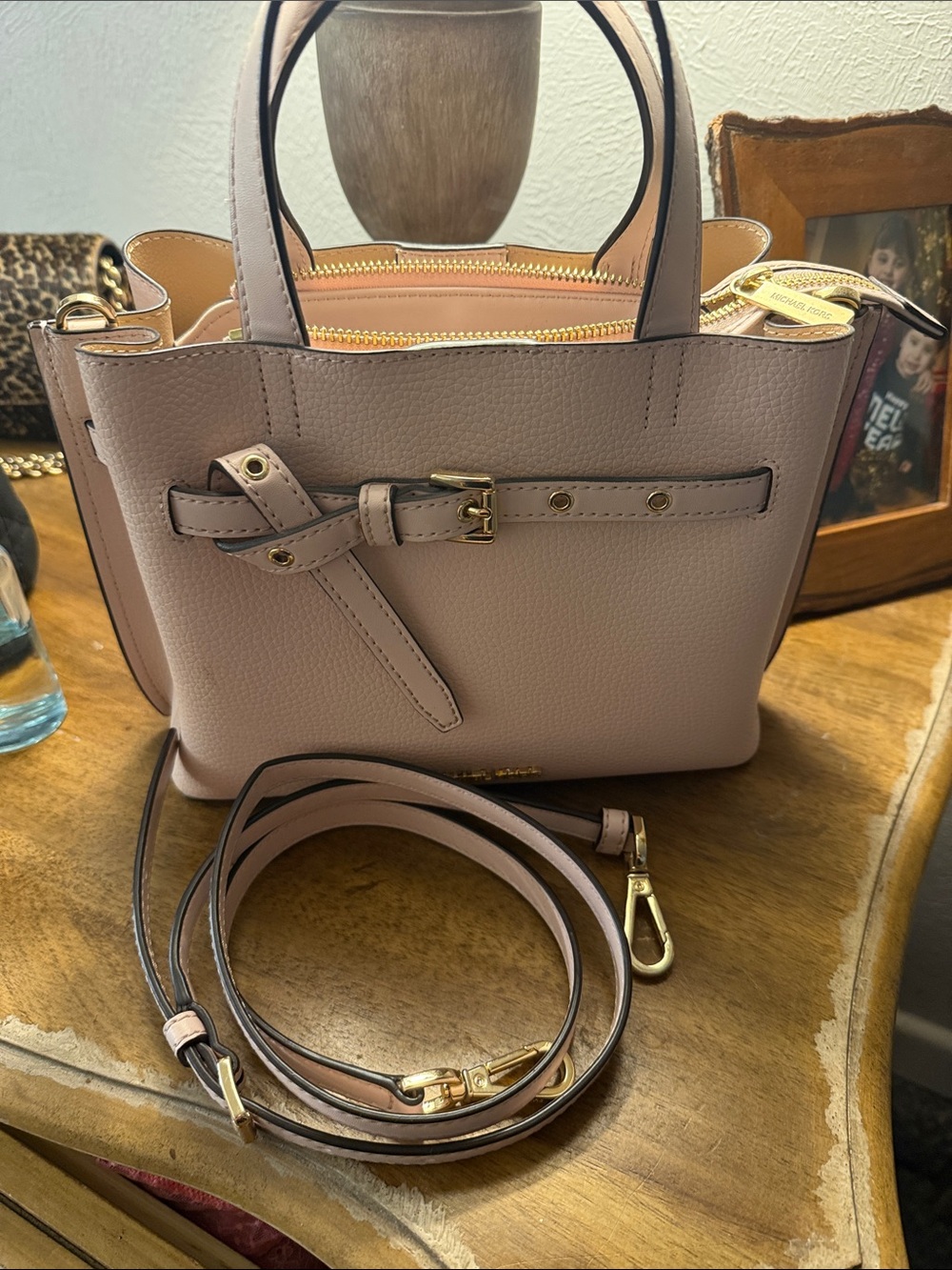 Michael Kors Blush Pink Pebbled Leather Satchel with Gold Hardware